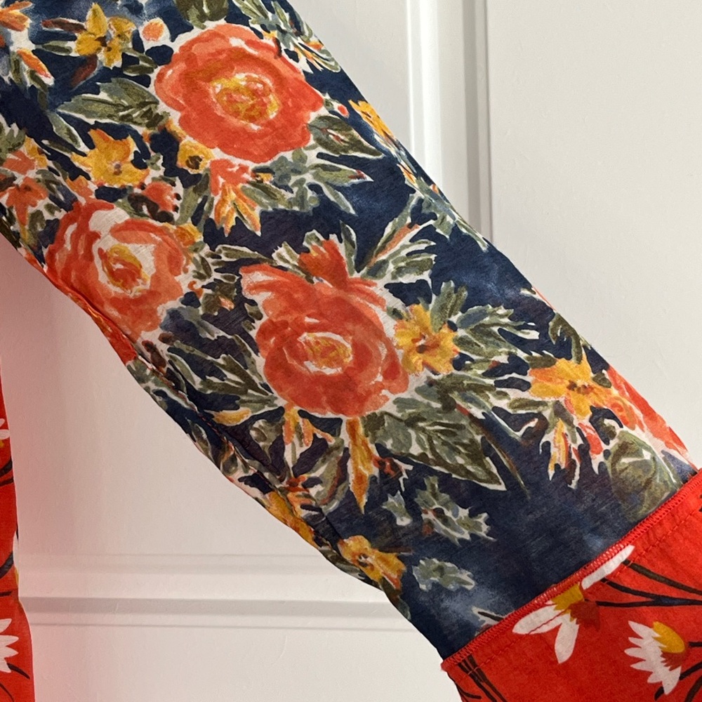 Multiples Floral Patchwork Button Up Blouse Shirt… - image 5